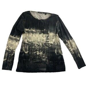 Sno Skins Top Women's M Black White Abstract Geo Jersey Stretch Blouse